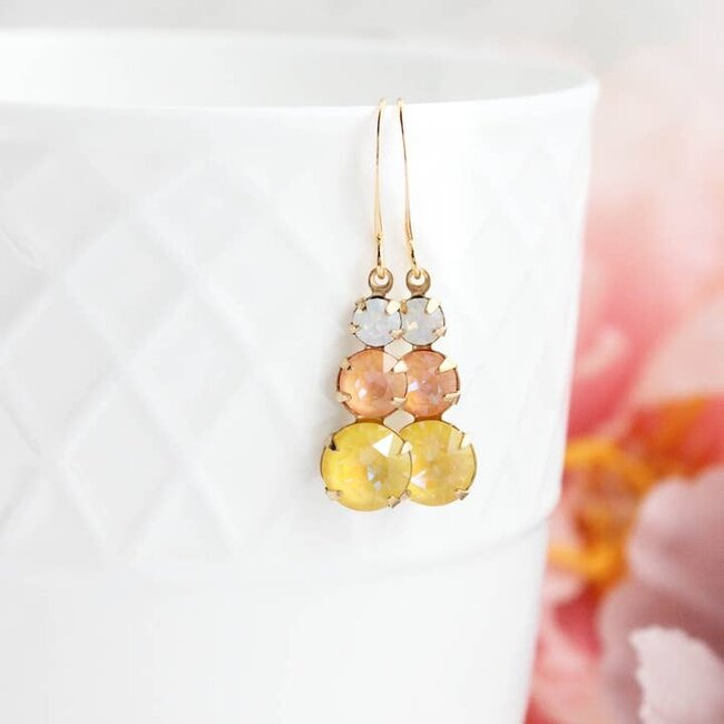 A Pocket of Posies Vintage Glass Earrings - Three Jewel - Light Peach and Yellow