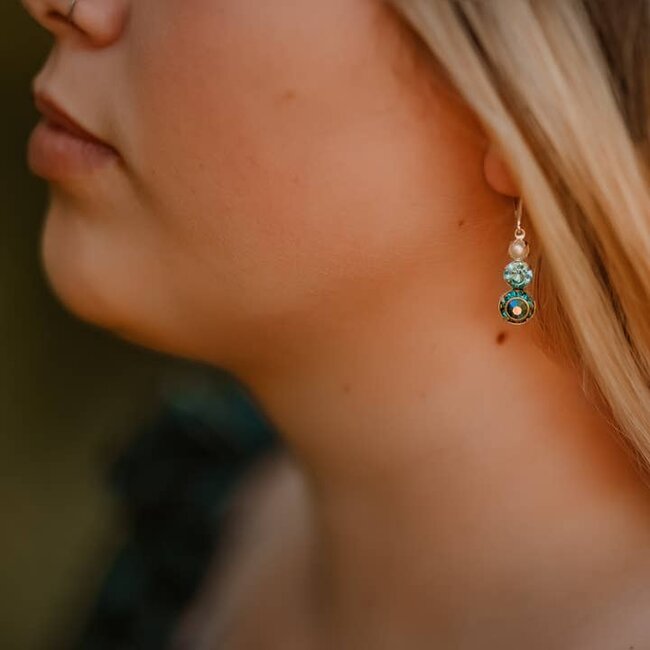 A Pocket of Posies Vintage Glass Earrings - Three Jewel - Blue Zircon and Pearl