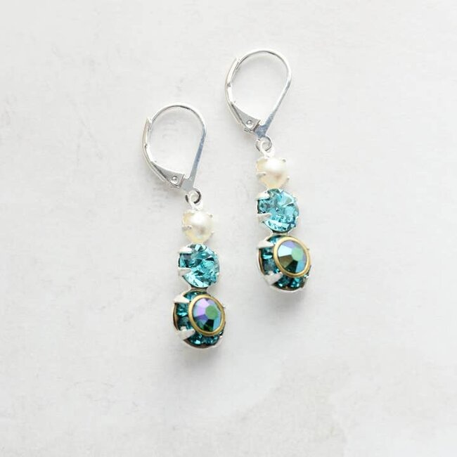 A Pocket of Posies Vintage Glass Earrings - Three Jewel - Blue Zircon and Pearl