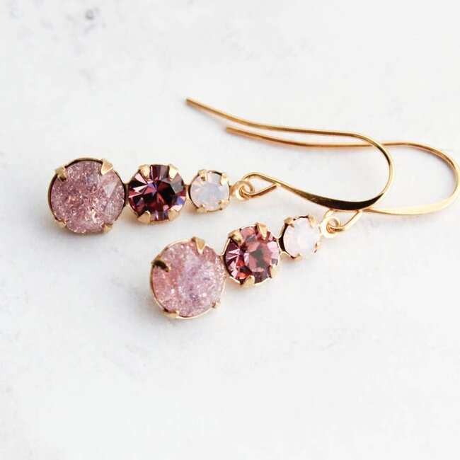 A Pocket of Posies Vintage Glass Earrings - Three Jewel - Dusty Rose Plum
