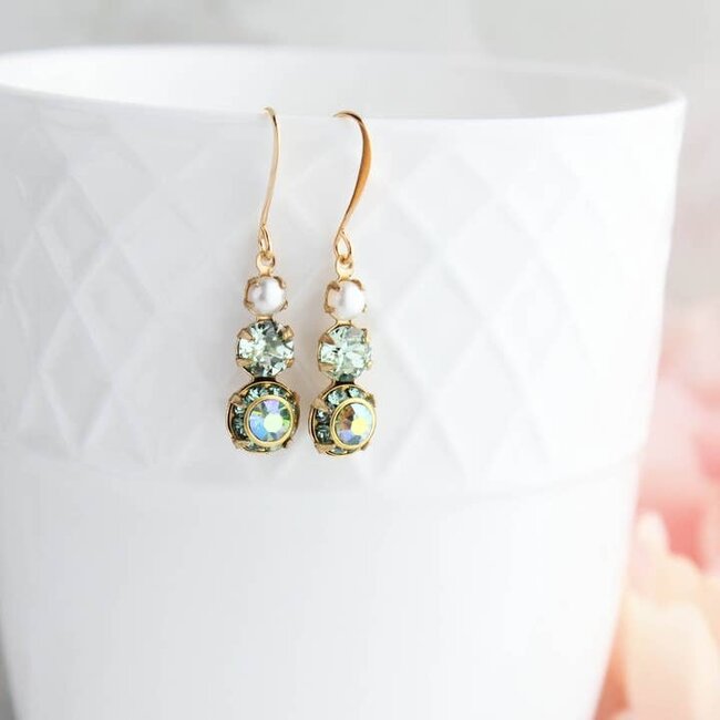 A Pocket of Posies Peridot Green Earrings - Pearl Sparkly Drops