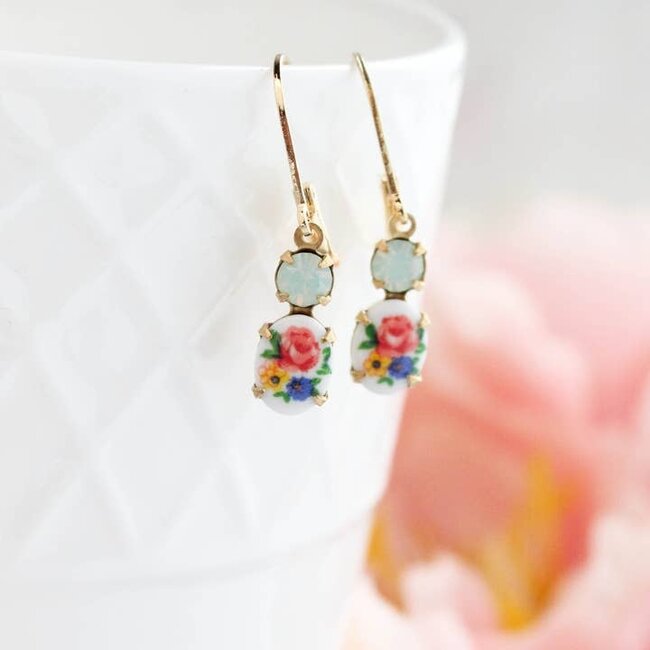 A Pocket of Posies Little Floral Cameo Earrings - Vintage Glass