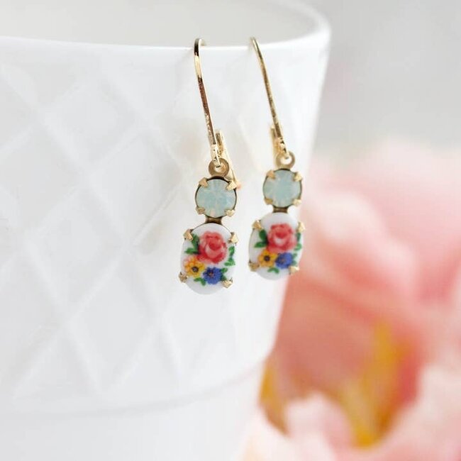 A Pocket of Posies Little Floral Cameo Earrings - Vintage Glass
