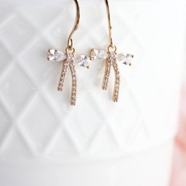 A Pocket of Posies Little Bow Earrings - Rhinestone Gold Plated
