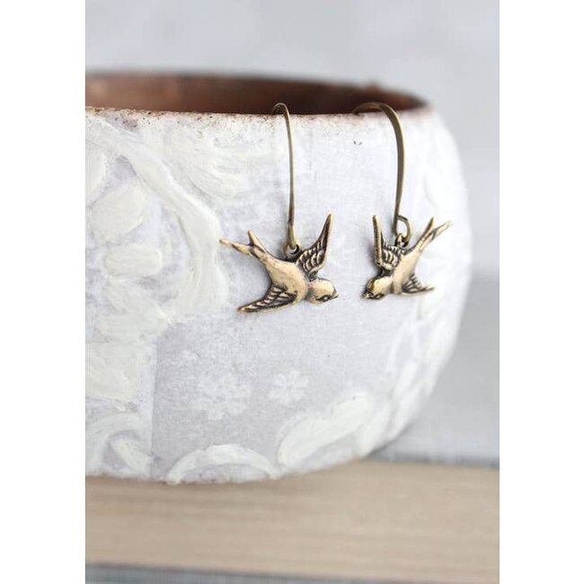 A Pocket of Posies Flying Bird Earrings - Antiqued Gold Brass