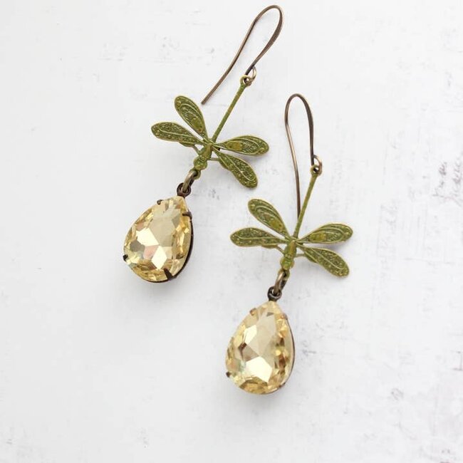 A Pocket of Posies Dragonfly Earrings Green Patina Long