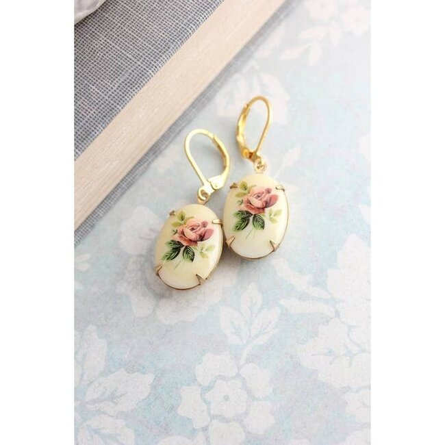 A Pocket of Posies Cameo Drop Earrings - Vintage Style Red Rose