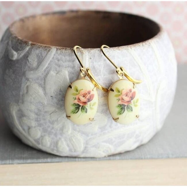 A Pocket of Posies Cameo Drop Earrings - Vintage Style Red Rose