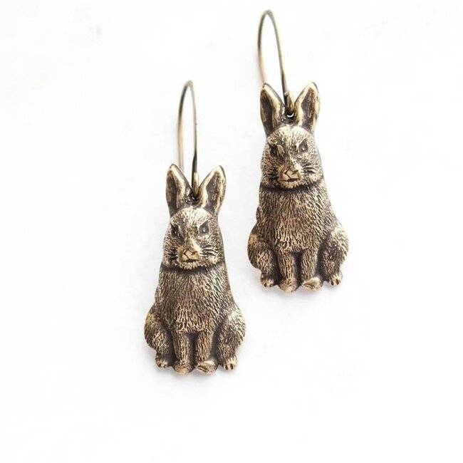 A Pocket of Posies Bunny Rabbit Earrings - Antiqued Brass