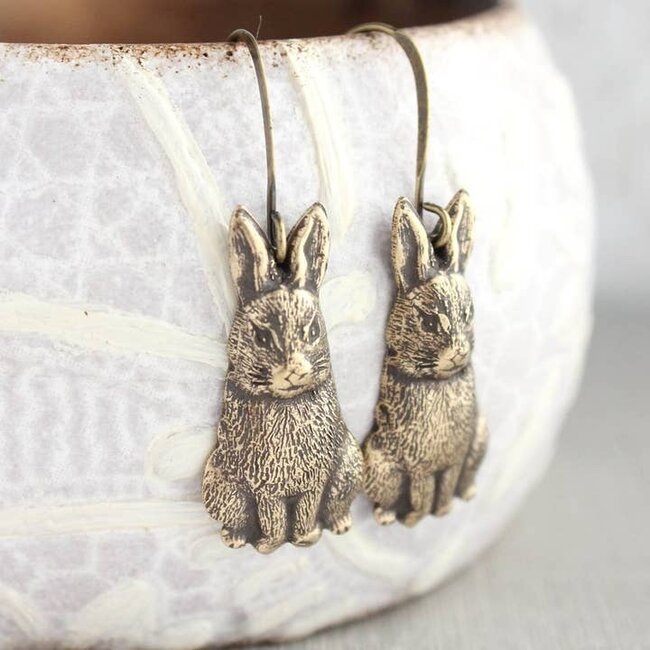 A Pocket of Posies Bunny Rabbit Earrings - Antiqued Brass