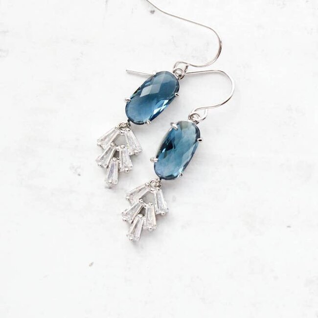 A Pocket of Posies Art Deco Earrings - Vintage Style - Blue