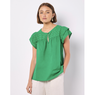 Apricot Broderie Yoke Cotton Mix Top