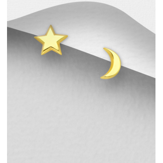 Sterling Studs - Gold Plated Sterling Moon and Star