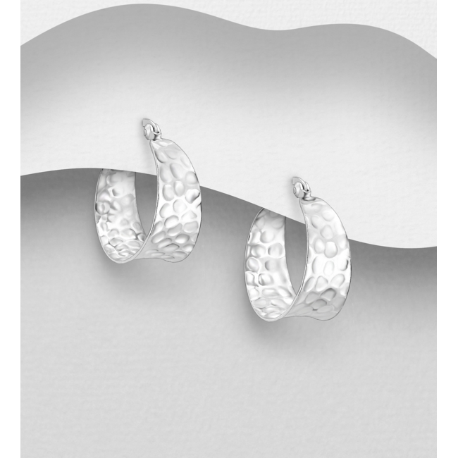 Sterling Sterling Hoops - 3/4” Wide Hammered