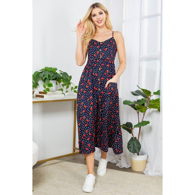 Strawberry Faux Button Down Cami Dress