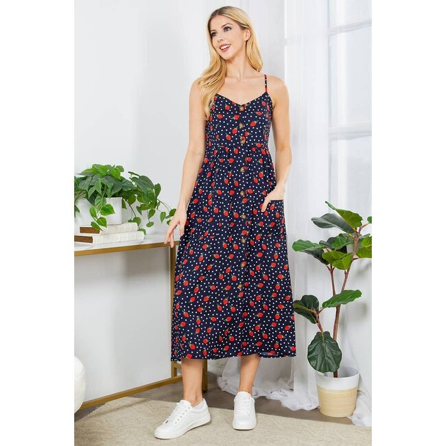 Strawberry Faux Button Down Cami Dress