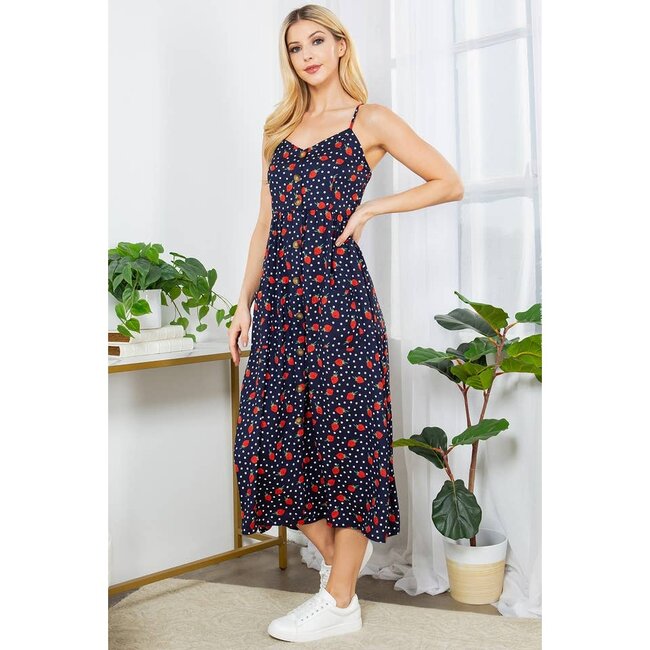 Strawberry Faux Button Down Cami Dress