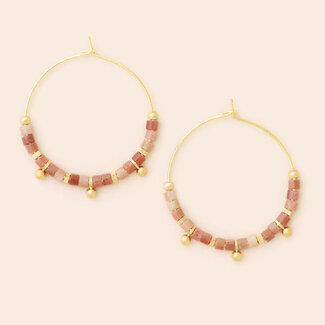 Scout Stone Disc Hoop Earring - Rhodonite/Gold