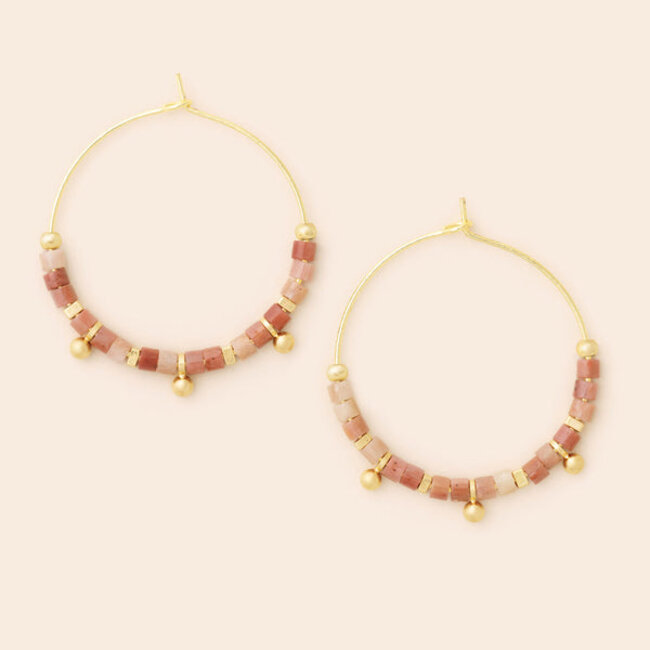 Scout Stone Disc Hoop Earring - Rhodonite/Gold