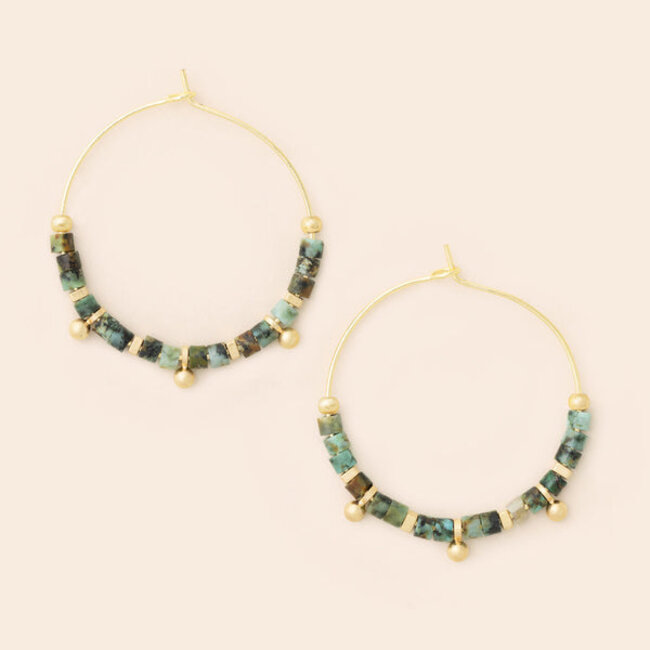Scout Stone Disc Hoop Earring - African Turquoise/Gold