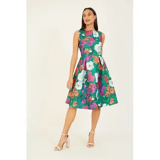 Yumi Green Floral Jacquard Skater Dress