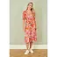 Yumi Pink Floral Midi Dress With Frill Hem and Puff Sleeves