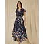 Yumi Navy Butterfly Print Dip Hem Midi Wrap Dress