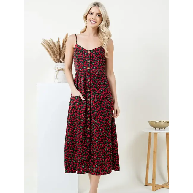 Small Print-Cherry Print Cami Maxi Dress