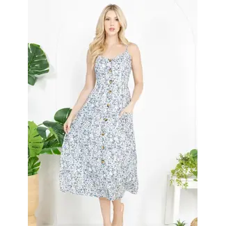 Blue Floral Print Cami Dress