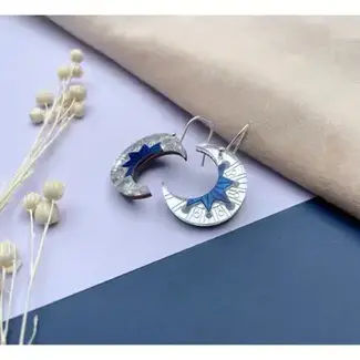 Rosa Pietsch Aurora Moon Drop Earrings - Silver & Cobalt Marble