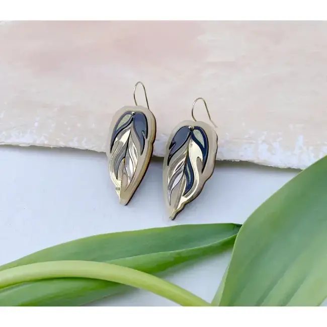 Rosa Pietsch Calathea Leaf Hook Earrings : Gold & Bronze