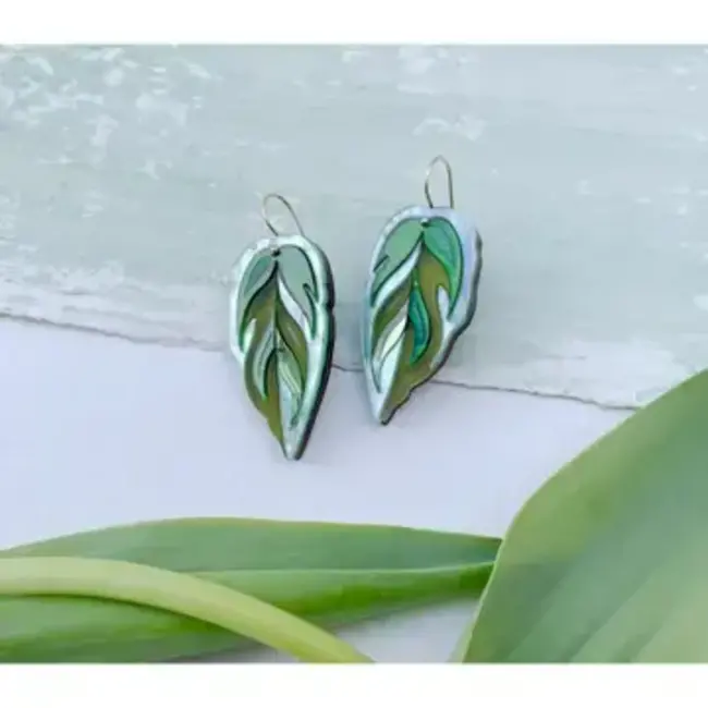 Rosa Pietsch Calathea Leaf Hook Earrings : Green Mix