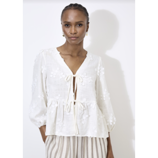 Apricot 3D Floral Embroidered Linen Peplum