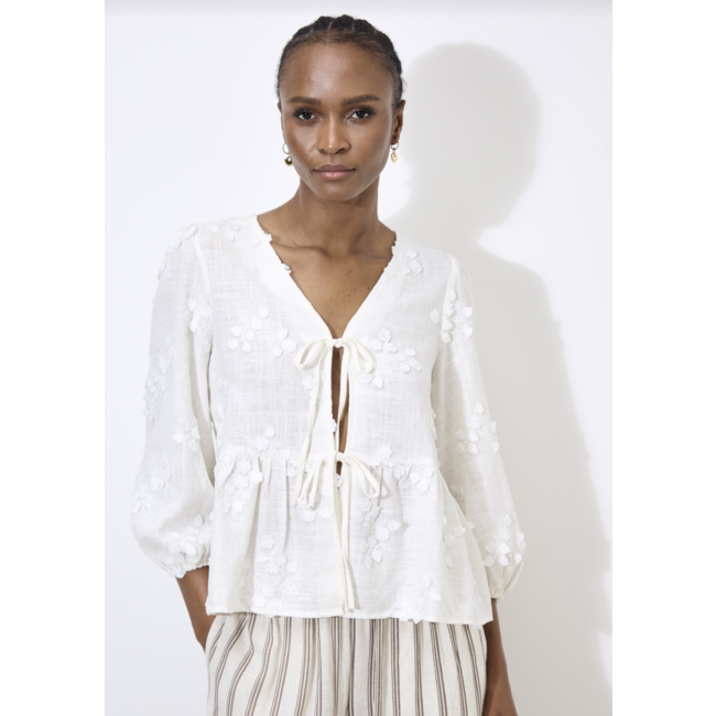 Apricot 3D Floral Embroidered Linen Peplum