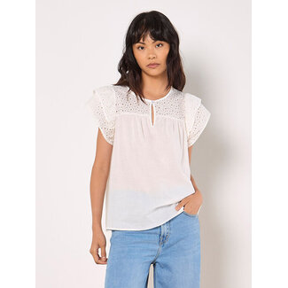 Apricot Broderie Yoke Cotton Mix Top