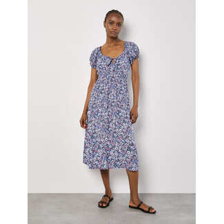 Apricot Watercolour Ditsy Milkmaid Midi Dress