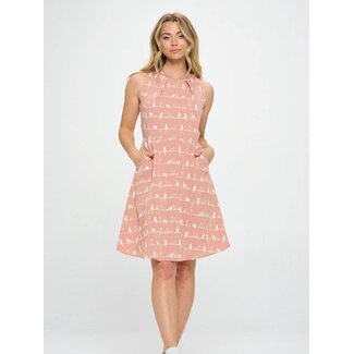 Cat On Wire Print Dress