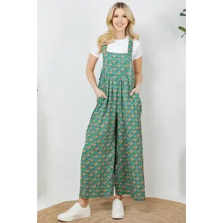 Maisie-Cottage Floral Overalls in Green
