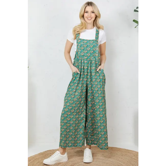 Maisie-Cottage Floral Overalls in Green