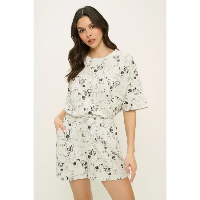 All Over Cat Print Relaxed Fit T-Shirt
