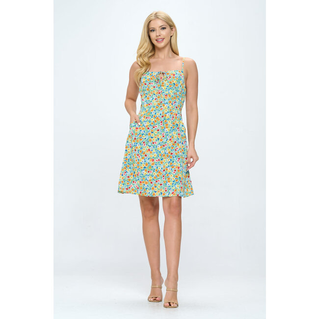 Colourful Floral Print Dress Spaghetti Strap