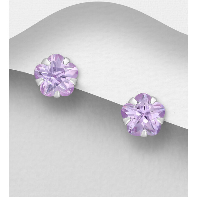 Sterling Sterling Studs - Flower - Cubic Zirconia (more colours)