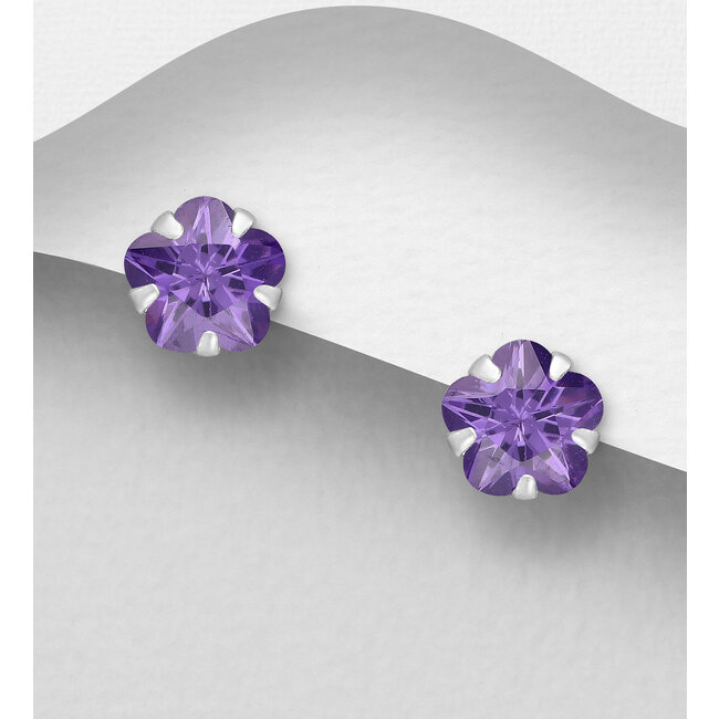 Sterling Sterling Studs - Flower - Cubic Zirconia (more colours)