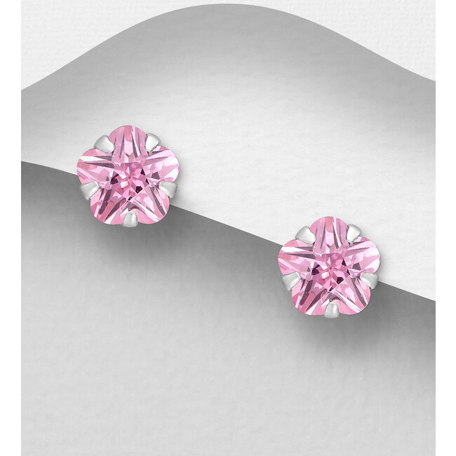 Sterling Sterling Studs - Flower - Cubic Zirconia (more colours)