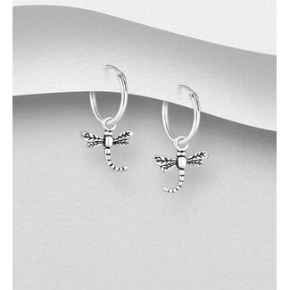 Sterling Sterling Oxidized Dragonfly Hoops