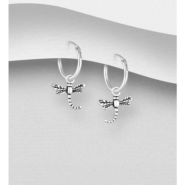Sterling Sterling Oxidized Dragonfly Hoops