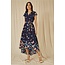 Yumi Navy Butterfly Print Dip Hem Midi Wrap Dress