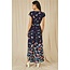 Yumi Navy Butterfly Print Dip Hem Midi Wrap Dress