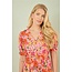 Yumi Pink Floral Midi Dress With Frill Hem and Puff Sleeves