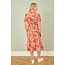 Yumi Pink Floral Midi Dress With Frill Hem and Puff Sleeves